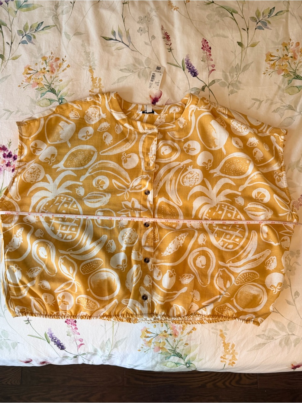 Reitmans Mustard Yellow & White Printed Button Front Top - Picture 12 of 12